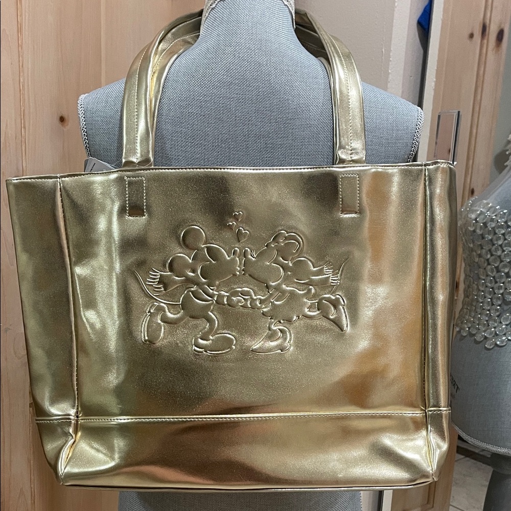 Disney Gold Tote Bag with Mickey and Minnie Embossed Design